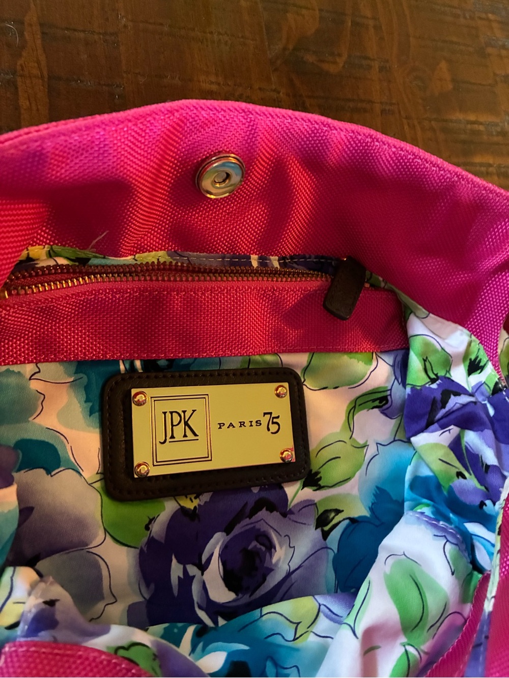 JPK Paris 75 Bright Pink Nylon Women’s Shoulder Bag with Gold Hardware